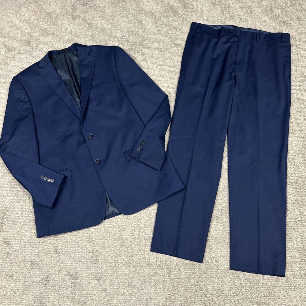 Collection by Michael Strahan Suit Men 44L Jacket Pants 36x31 Blue Wool Blend